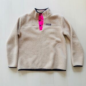 Vineyard Vines Girls Cream Fleece with Pink/Navy Trim, Sz L (14)